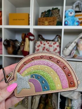 Coach Shooting Star Rainbow Coin Case with Glitter Accents & Studded Details 🌈💫